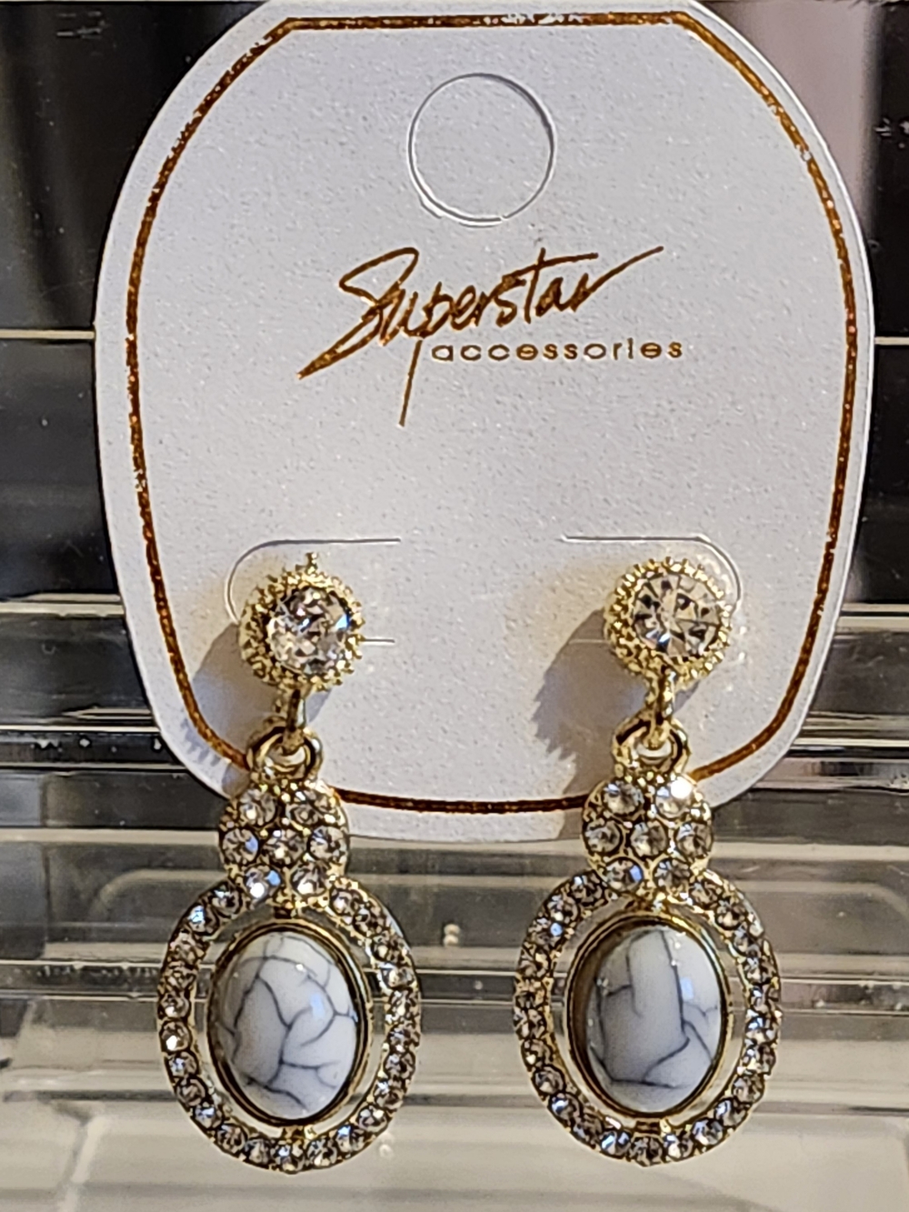 Gold and White Marbled Drop Earrings